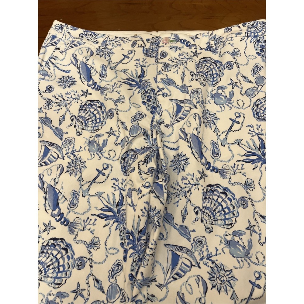 Mens Lilly Pulitzer Mizner Stretch Flat Front Pants Preppy - White/Blue, 42 NWT